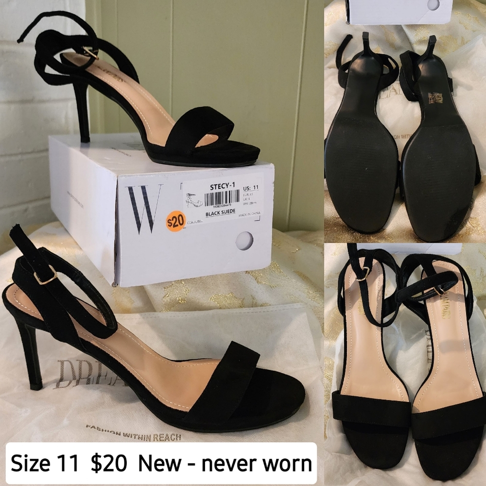 NEW Women's Black Suede Dress Sandals Size 11